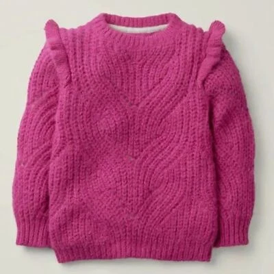 NWT Mini Boden Big Girls Cable Knit Frill Ruffle Alpaca Blend Sweater Pink 13-14 - Image 1 of 4