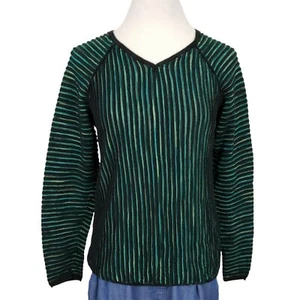 Christopher & Banks Top Women's Small Striped V Neck Long Sleeve Ribbed Green - Picture 1 of 10
