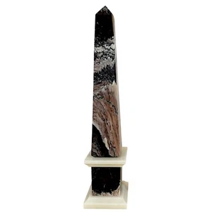 Obelisco Classico in Marmo Rosso Luana e Bianco Statuario Scultura H 40cm - Picture 1 of 3