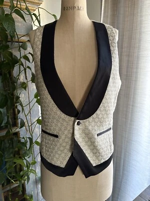 Ivory & Gray Men Suit Vest Waistcoat 38R Prom Groom Tuxedo Wedding Geometric - Image 1 of 4