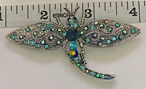 Dragonfly Crystal Rhinestone Brooch Pin Insect Bug Glass Vintage Aqua Blue Green - Picture 1 of 14