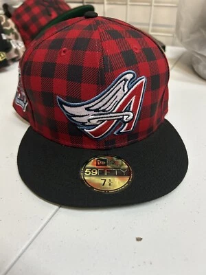 New Era Anaheim Angels Vintage Logo 40th Patch Plaid Checkered 59FIFTY Hat Cap - Image 1 of 4