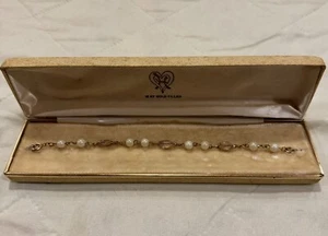 Vintage 18K Gold Filled Faux Pearl Armband ~ 7 cm noch in Original Box - Bild 1 von 3