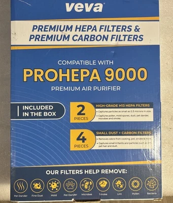 VEVA 9000 HEPA 2 Pack Replacement Filters Including 4 Carbon Pre Filters - Image 1 of 2