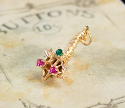 14K Gold Cornucopia Pendant Charm With Gemstones - Image 1 of 4