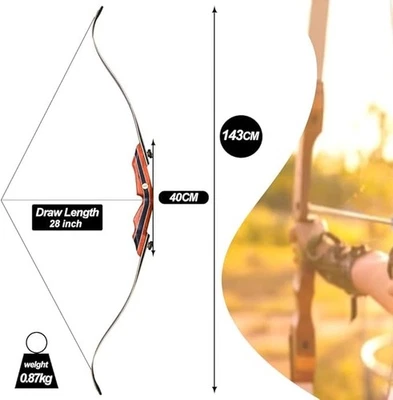PMZ Tradtional Longbow Set 60" Recurve Bow Set for Competition Hunting 25-50lbs - Image 1 of 4