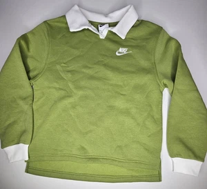 Nike Sweatshirt Girl’s Medium Green Fleece Polo Long Sleeve Embroidered Logo - Picture 1 of 7
