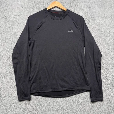 LL Bean Base Layer Crew Neck Shirt Mens Medium Black Grid Fleece Outdoors Hiking - Image 1 of 4