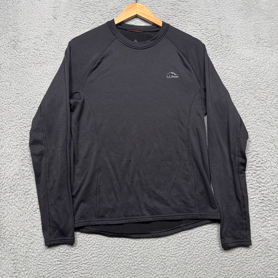 Camisa LL Bean Capa Base Cuello Redondo Para Hombres Mediana Negra Rejilla Vellón Aire Libre Senderismo Foto 1 de 4
