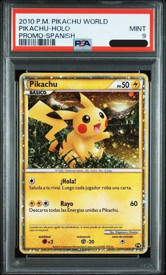 PSA9 PIKACHU WORLD PROMO SPANISH POKEMON HOLO FS JAPAN 2010 RARE - Image 1 of 2