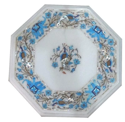 Table basse de salon 24" vadrouille florale turquoise éléphant art mobilier moderne - Photo 1/4