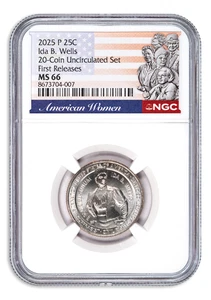 2025 P Ida B. Wells Quarter from 20-Coin Uncirculated Mint Set NGC MS66 FR - Picture 1 of 2