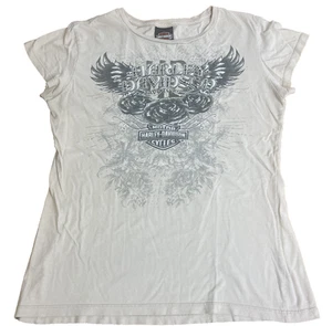Harley-Davidson T-Shirt Womens Top Beige Cap Sleeve Graphic 37" Chest 2XL Eagle - Picture 1 of 6