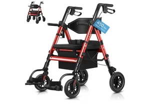 Silla de transporte con andador 2 en 1 StrollAid 2025 resistente 450 libras roja - Imagen 1 de 6