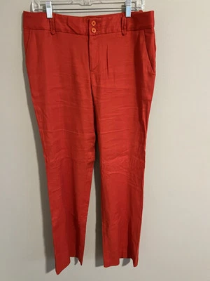 Elevenses Anthropologie Women’s Size 10 Orange Ref Lined Linen Pants - Image 1 of 4
