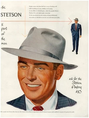 1950 STETSON Vintage Print Ad Gray Playboy Hat $10 Well Dressed Man About Town - Image 1 of 4