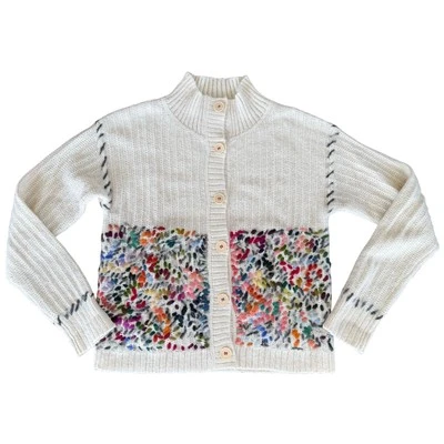 Peruvian Connection Alpaca Wool Multicolor Embroidered Artisan Knit Cardigan XS  - Image 1 of 4