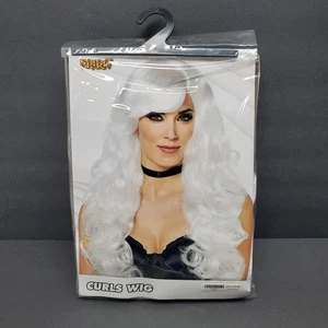 Spirit Halloween White Long Curls Wig with Cap - New - Picture 1 of 6