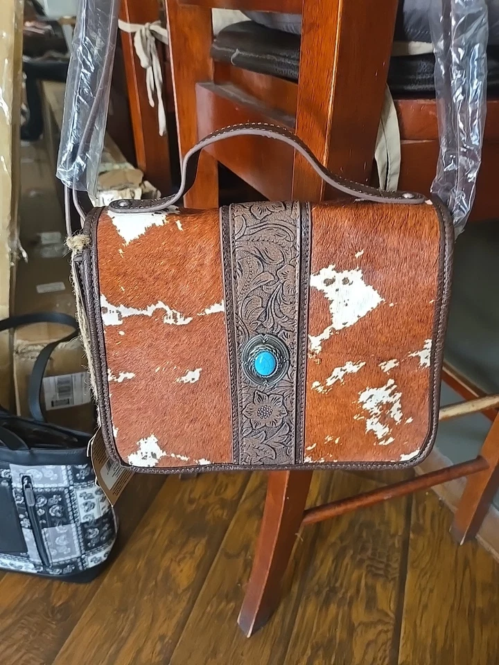 Bolso Bandolera Tony Lama Piel de Vaca Turquesa Estilo Occidental Cartera Cuero Acento Foto 1 de 4