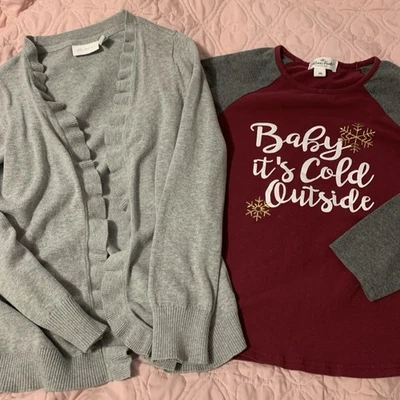 2 Pc Lot GIRLS 10 / 12 Gray Sweater PLACE , Winter Shirt From Marie Nicole EUC - Image 1 of 4