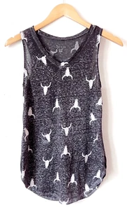 Zoe + Liv Damen Tank Top Longhorn Größe Small grau Texas V-Ausschnitt Western fließend - Bild 1 von 7