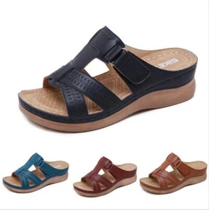 Womens Wide Fit Flat Sandals Wedges Slippers Ladies Mules Shoes Big Size 35-43 - Picture 1 of 17