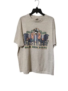 Vintage Southern Silk Screens XL Gray 1993 Delaware Blue Hen State Graphic Shirt - Picture 1 of 7