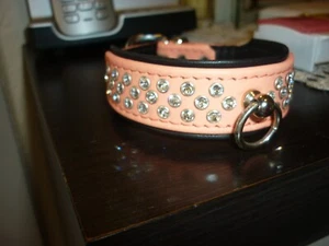 Bonito collar de cuero para perros con piedras Swarovski 27,5 cm rosa/albaricoque NUEVO - Imagen 1 de 7