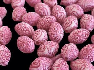 Vintage 8 x 12mm Textured Floral Distressed Pink Oval Plastic Beads 24