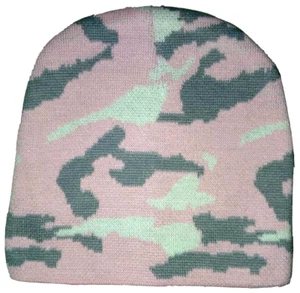 Women's Pink Camo Beanie Hat New Toboggan Winter Stretch Knit Headwear  - Picture 1 of 7