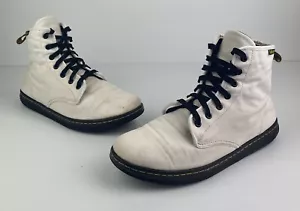 Dr Martens White Tan Canvas Lace-Up Combat Military Women's Boots US 9.5 - Picture 1 of 13