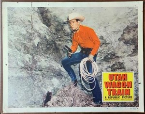 Cowboy Rex Allen with gun & lasso Utah Wagon Train original Lobby Card 5432