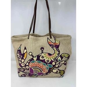 Vera Bradley Bolso Cartera Ciruela Cangrejo Loco Grande Paja Bolso de Mano Playa Verano - Imagen 1 de 10