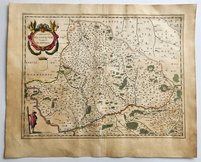 Mapa 1640 de la región de Beauvais Francia por WILLEM BLAEU antiguo AUTÉNTICO coloreado a mano Foto 1 de 4