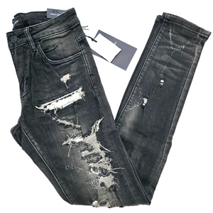 Embellish Premium Men's Black Vintage Faded Jeans Distressed Skinny Fit Denim - Picture 1 of 9