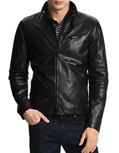 Elegance Mens Black Leather Motorcycle Jacket Genuine Lambskin Trendy JacketMJ52 - Picture 1 of 4