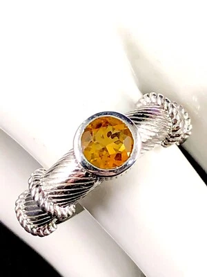 STRIKING JUDITH RIPKA 925 STERLING ROUND CITRINE STONE CABLE DESIGN RING SIZE 7 - Image 1 of 4