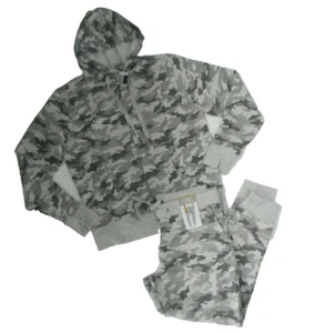 EDDIE BAUER 2 PC Gray CAMO Hooded JACKET JOGGER SWEATPANTS SET Womens LARGE NEW - Picture 1 of 7