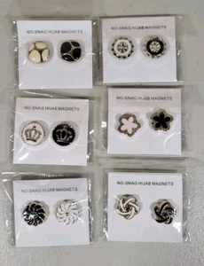 6 Pairs No Snag Hijab Magnets Black White Silver - Picture 1 of 2