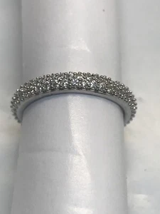 Silver Cubic Zirconia Double Row 3mm Width Eternity Band Ring Size 6.5 - Picture 1 of 2