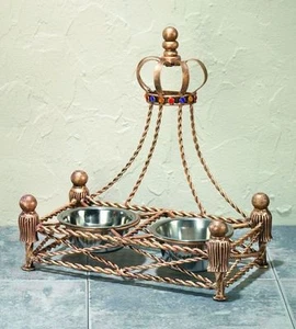 CROWN COURT PET FEEDER - ANTIQUE GOLD - DOG DISHES - CAT DISHES - Picture 1 of 1