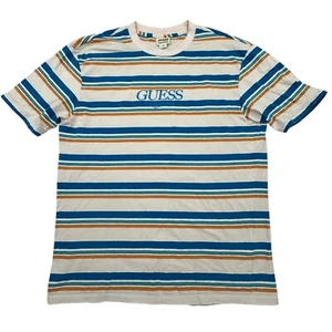 GUESS Originals T-Shirt Mens Small Beige Striped Short Sleeve Pullover Stitched - Picture 1 of 8
