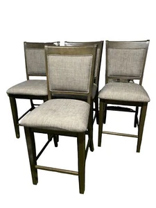 Upholstered Highback Stool Counter Barstool Set 20X24X42 Brushed Grey (Set of 4) - Picture 1 of 10