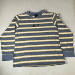 HUF Striped Shirt Mens XL Crewneck Sweatshirt Long Sleeve Pullover Blue Yellow - Picture 1 of 7