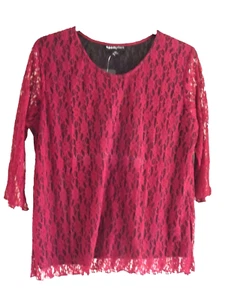 Gorgeous WINE RED Overlaid Lace 3/4 Sleeve Top by EAONPLUS Sizes UK 20 to 28 - Picture 1 of 3