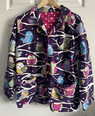 Nick & Nora Búho Franela Pijama Top Grande Pijama Camisa Bolsillos Púrpura Noche Luna Foto 1 de 4