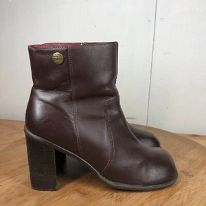 Tommy Hilfiger Boots Womens 8 M Brown Leather Y2K Square Toe 90's Vintage - Picture 1 of 16