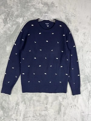 Suéter masculino Bonobos lã cordeiro médio azul marinho animais bordado preppy - Imagem 1 de 4