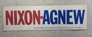 ORIGINAL VINTAGE UNUSED BUMPER STICKER: NIXON-AGNEW 3 X 10" 1570 - Picture 1 of 7
