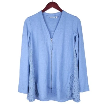 Logo by  Lori Goldstein Cardigan Size XXS Blue Lace Full Zip Lounge Jacket - Image 1 of 4
